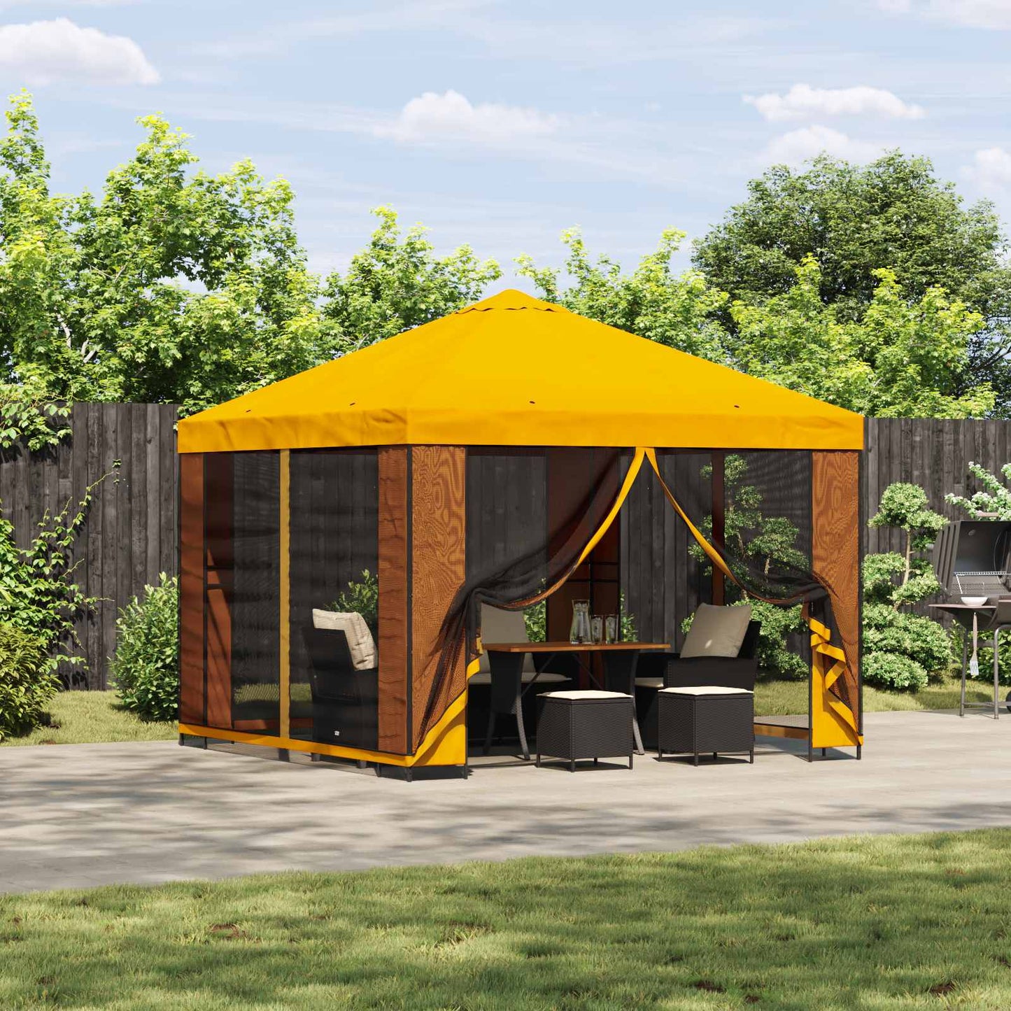 Garden Gazebo with Sidewalls 3 x 3 m Yellow Polyester and Steel