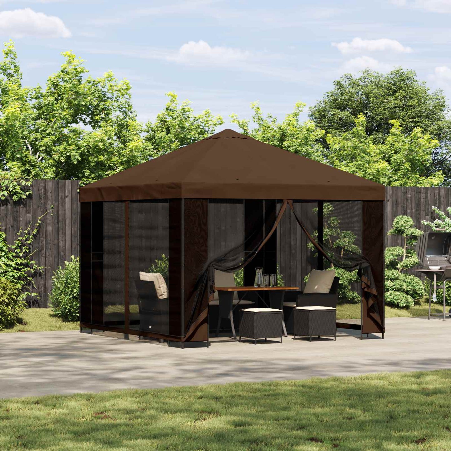 Garden Gazebo with Sidewalls 3 x 3 m Brown Polyester and Steel