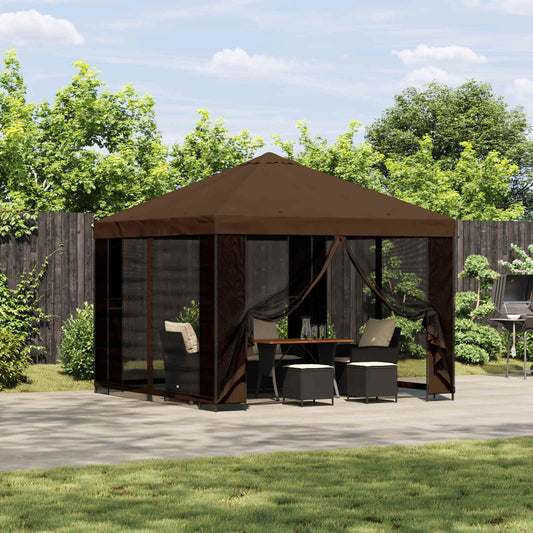 Garden Gazebo with Sidewalls 3 x 3 m Brown Polyester and Steel
