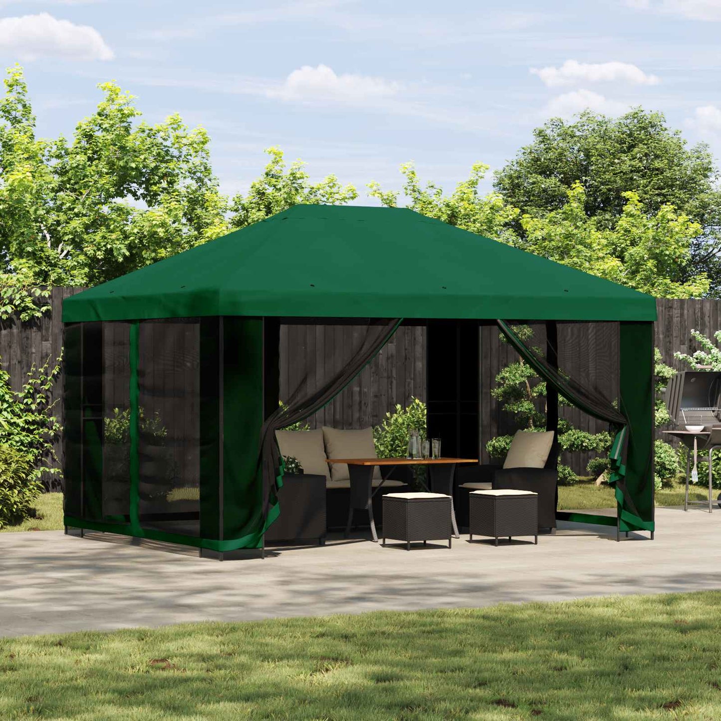 Gazebo 4 x 3 m Green Polyester and Steel 190 gsm