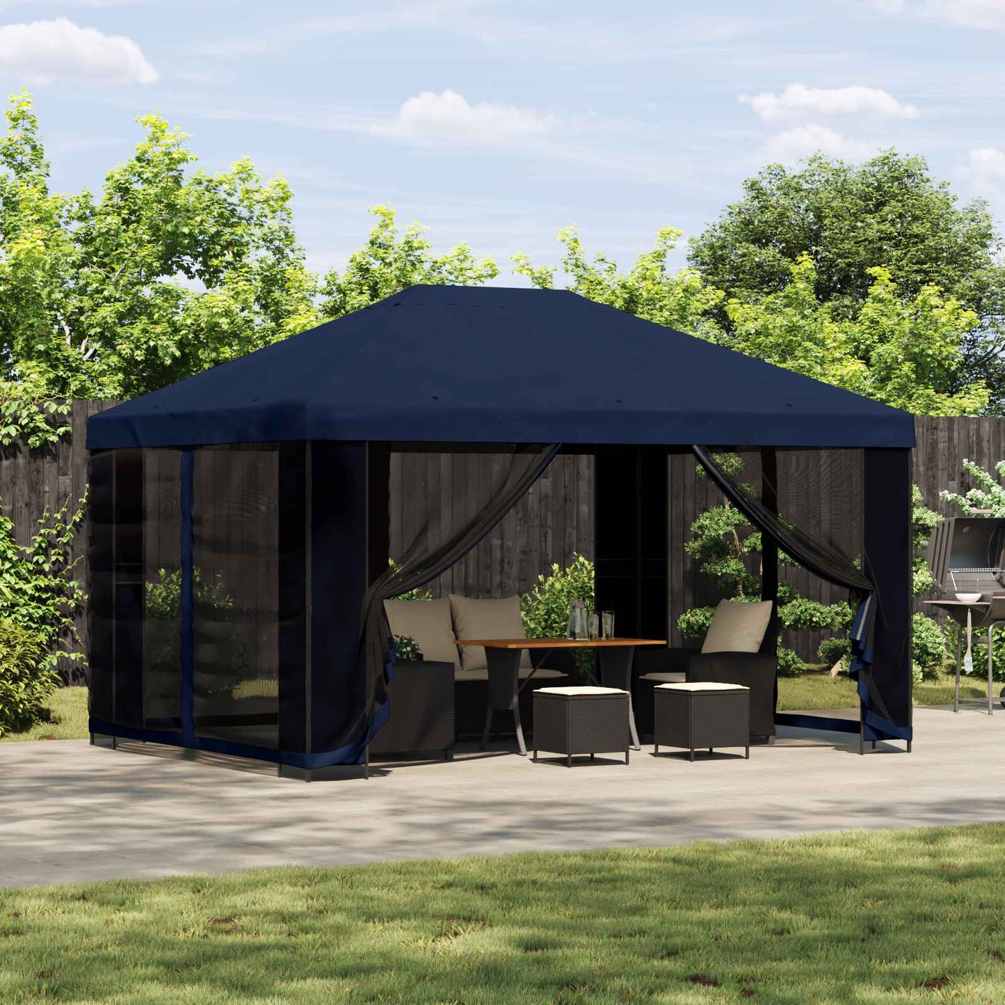 Gazebo 4 x 3 m Blue Polyester and Steel 190 gsm