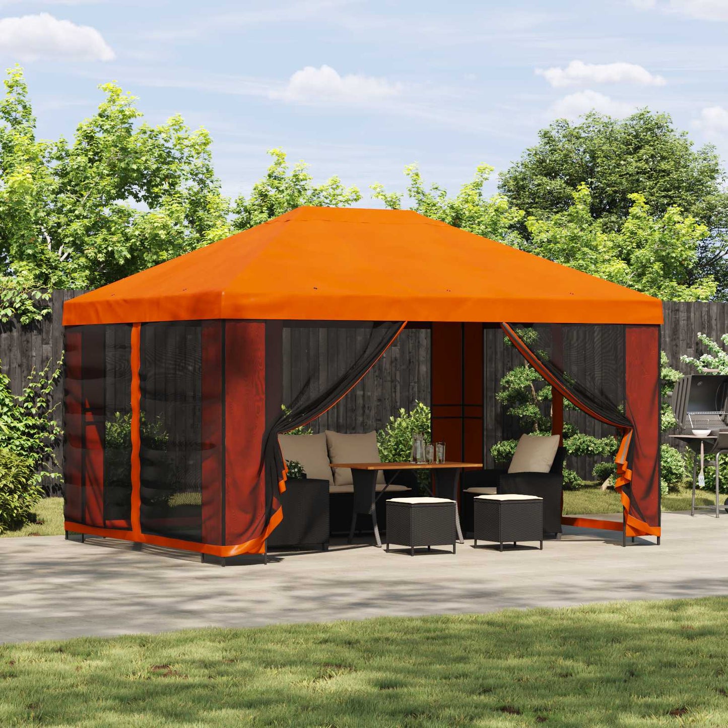 Gazebo 4 x 3 m Orange Polyester and Steel 190 gsm