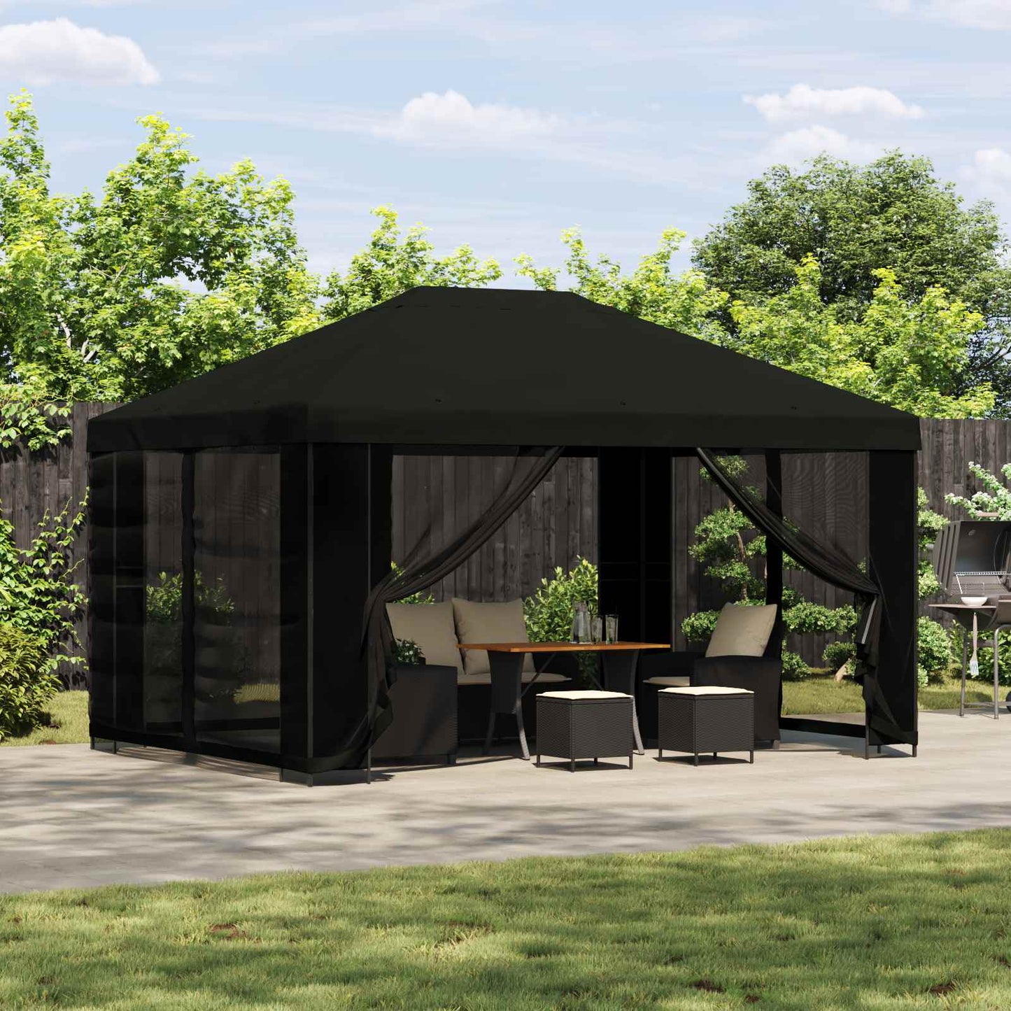 Gazebo 4 x 3 m Black Polyester and Steel 190 gsm