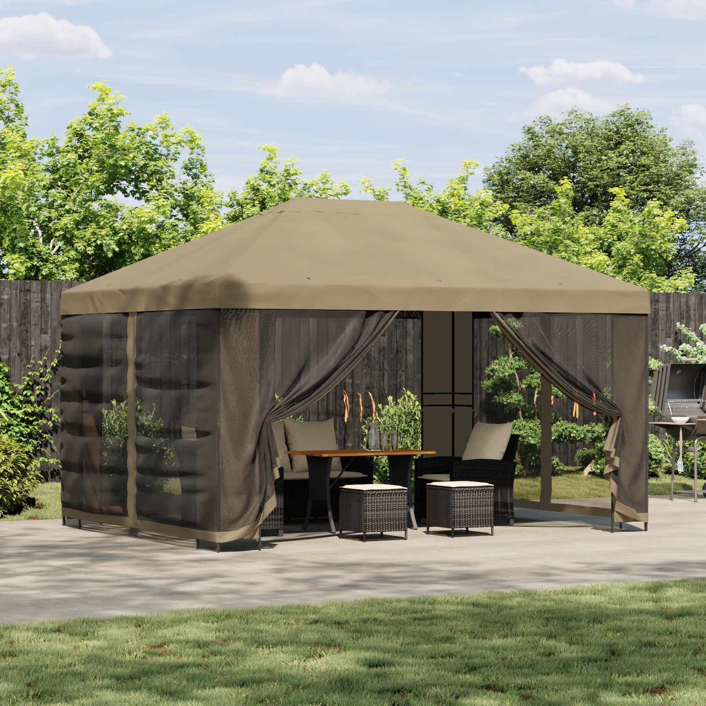 Garden Gazebo with Sidewalls 4 x 3 m Beige Polyester and Steel