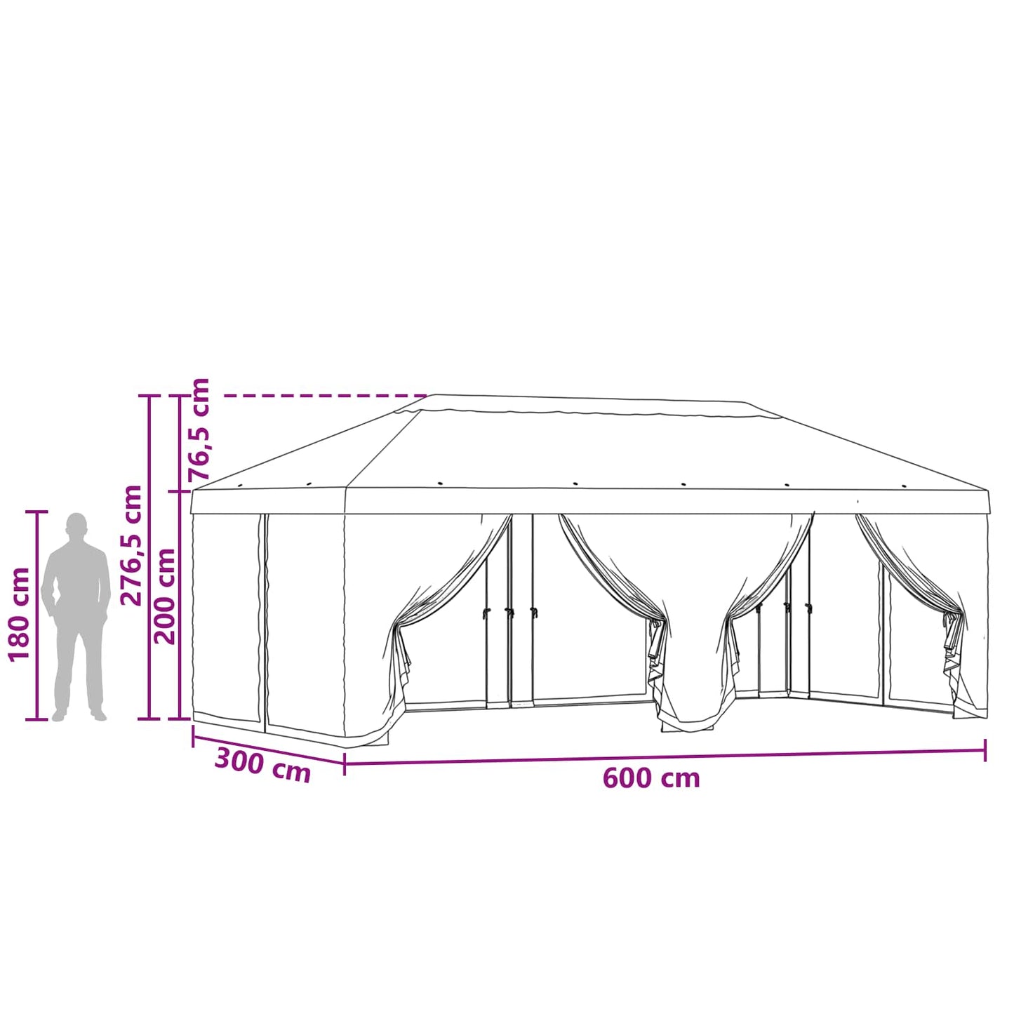 Gazebo Cover with Sidewalls 6 x 3 m Black Polyester 190