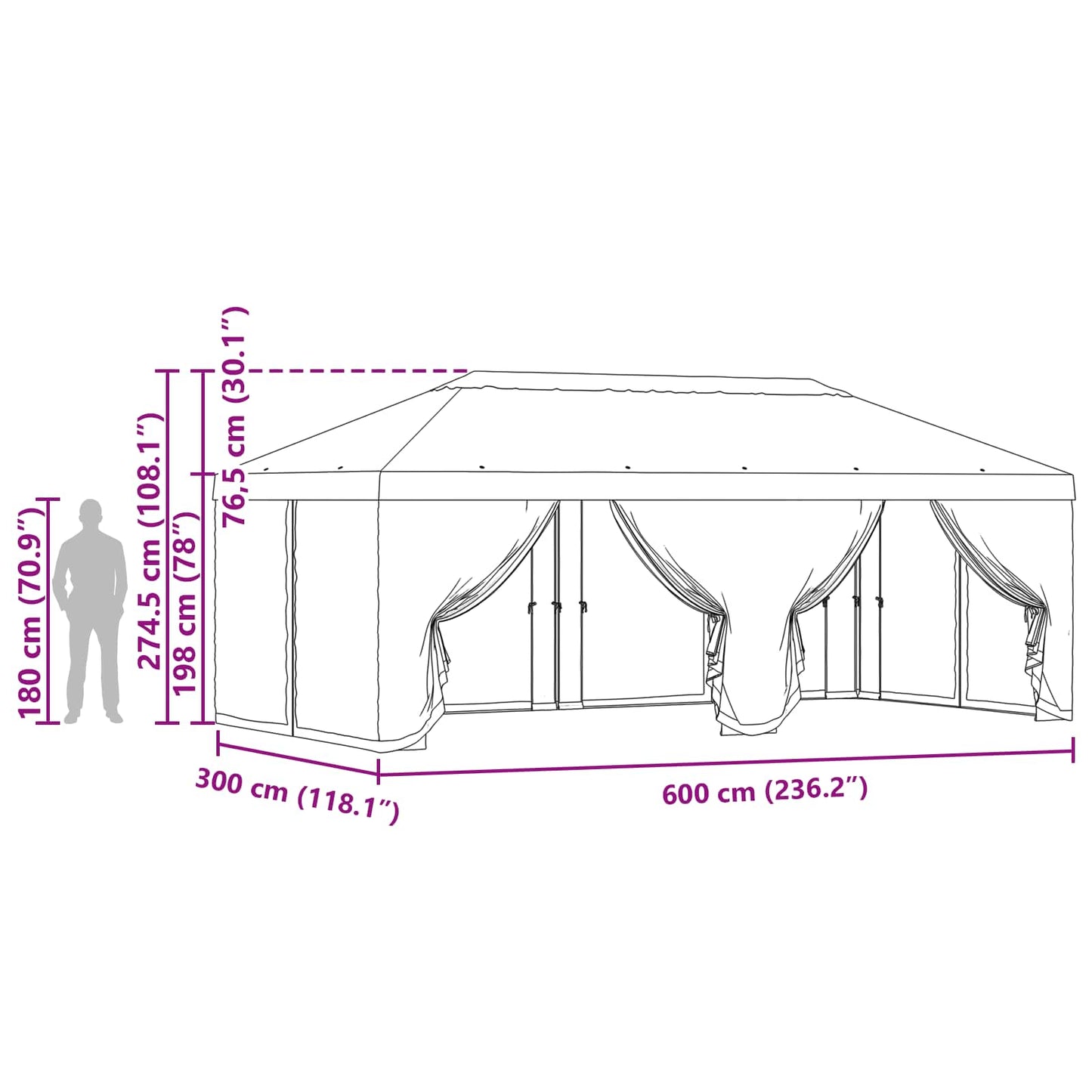Gazebo Cover with Sidewalls Brown 600.5 x 300.5 cm Polyester