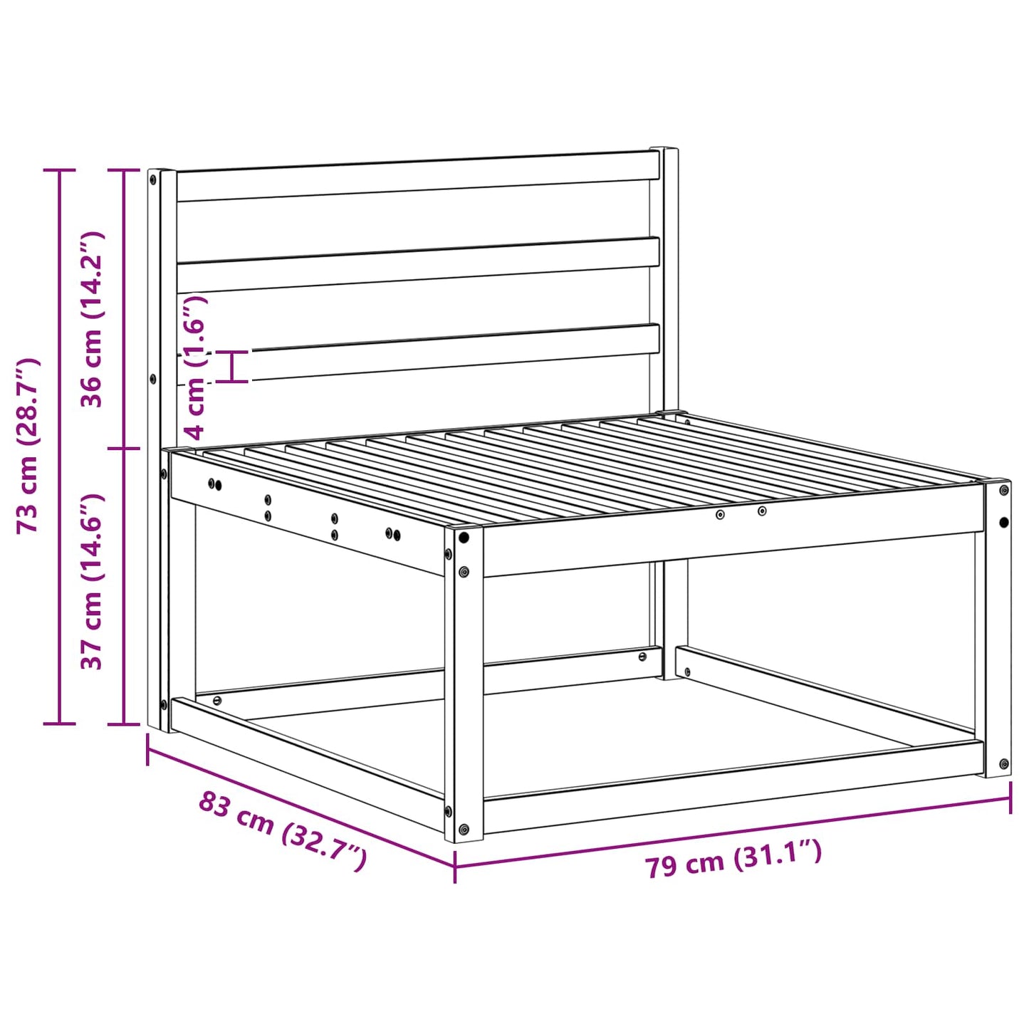 Outdoor Middle Sofa Natural 79 x 83 x 73 cm