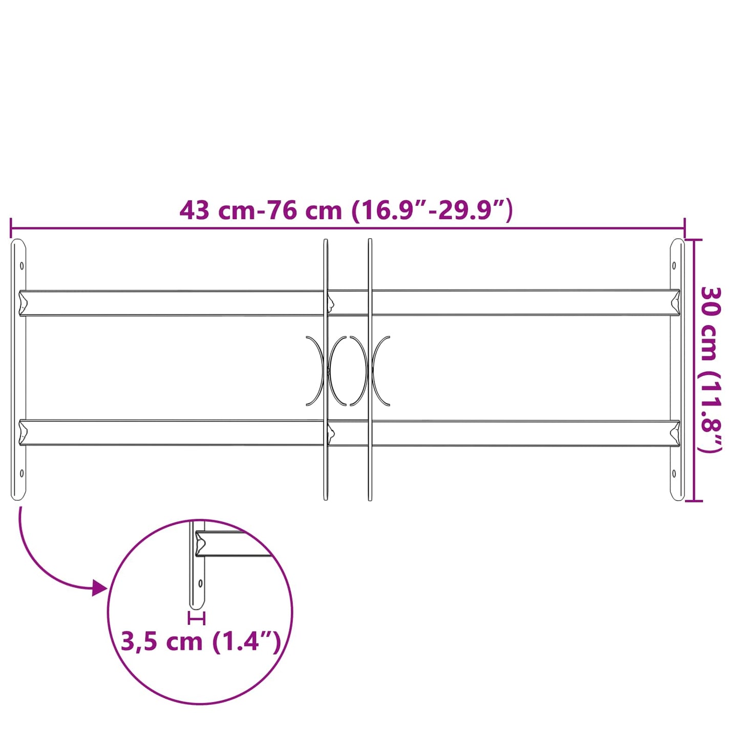 Window Grille 76 x 30 cm Powder-Coated Steel Black