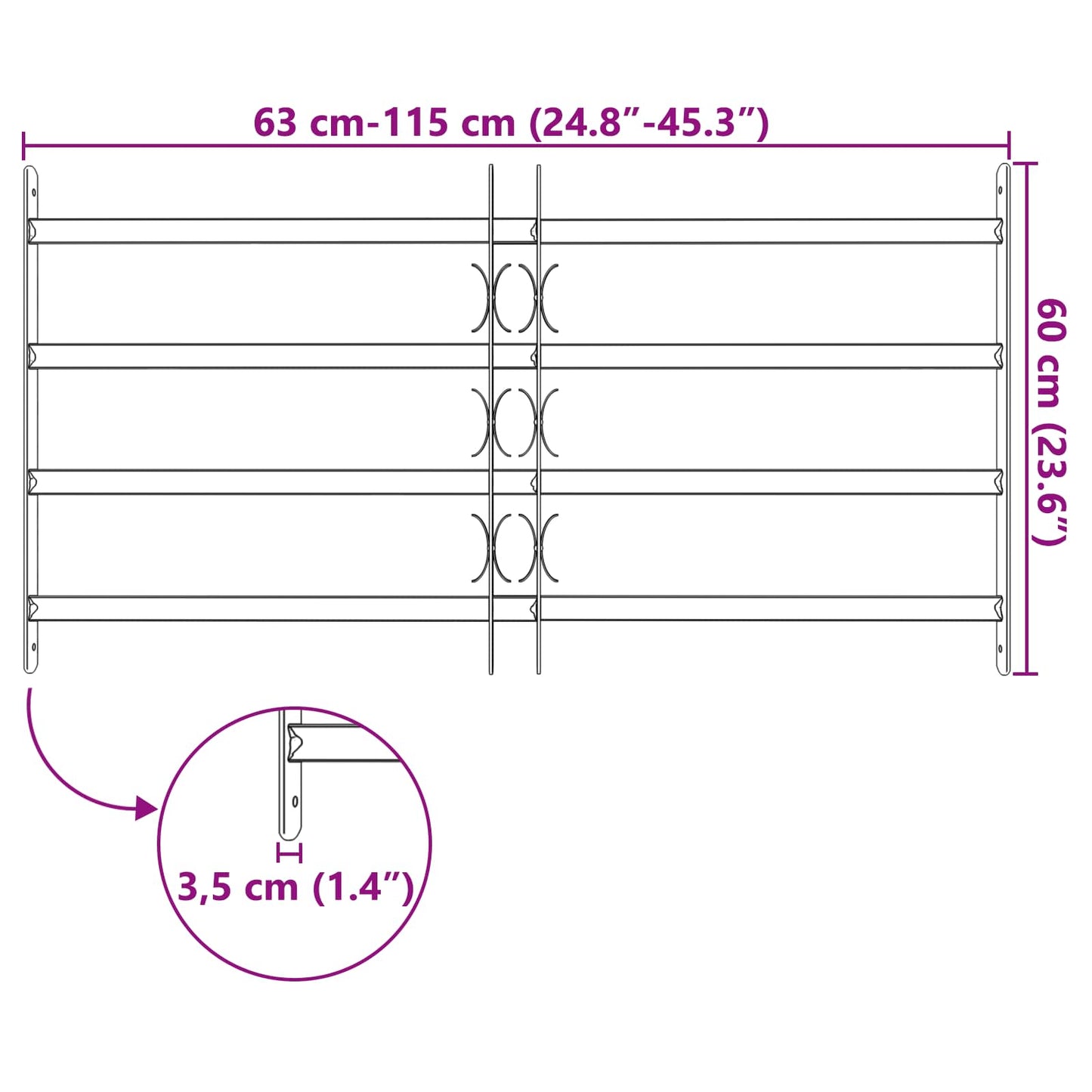 Window Grille 115 x 60 cm Powder-Coated Steel Black