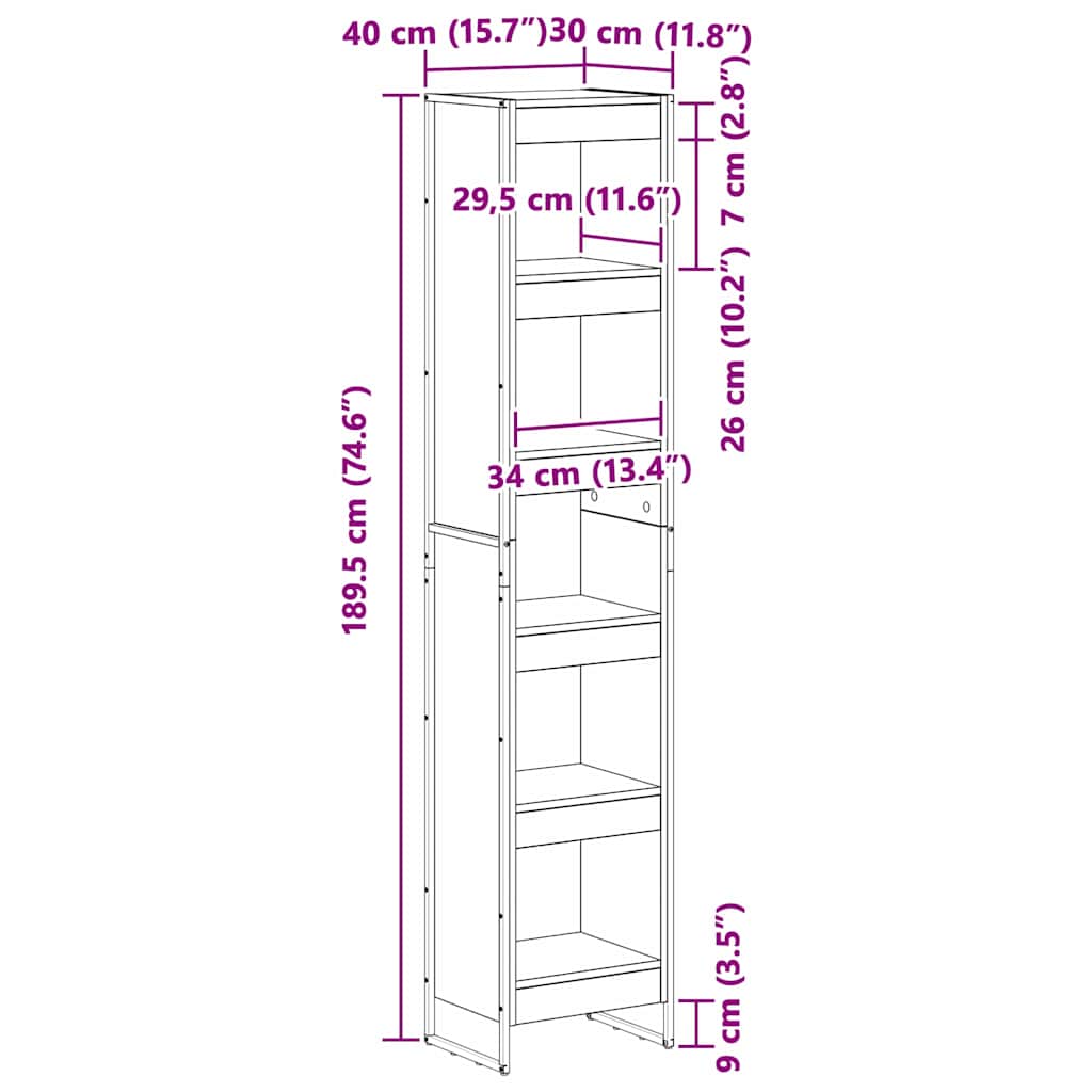 Book Cabinet Grey Sonoma 40 x 30 x 189.5 cm Engineered Wood