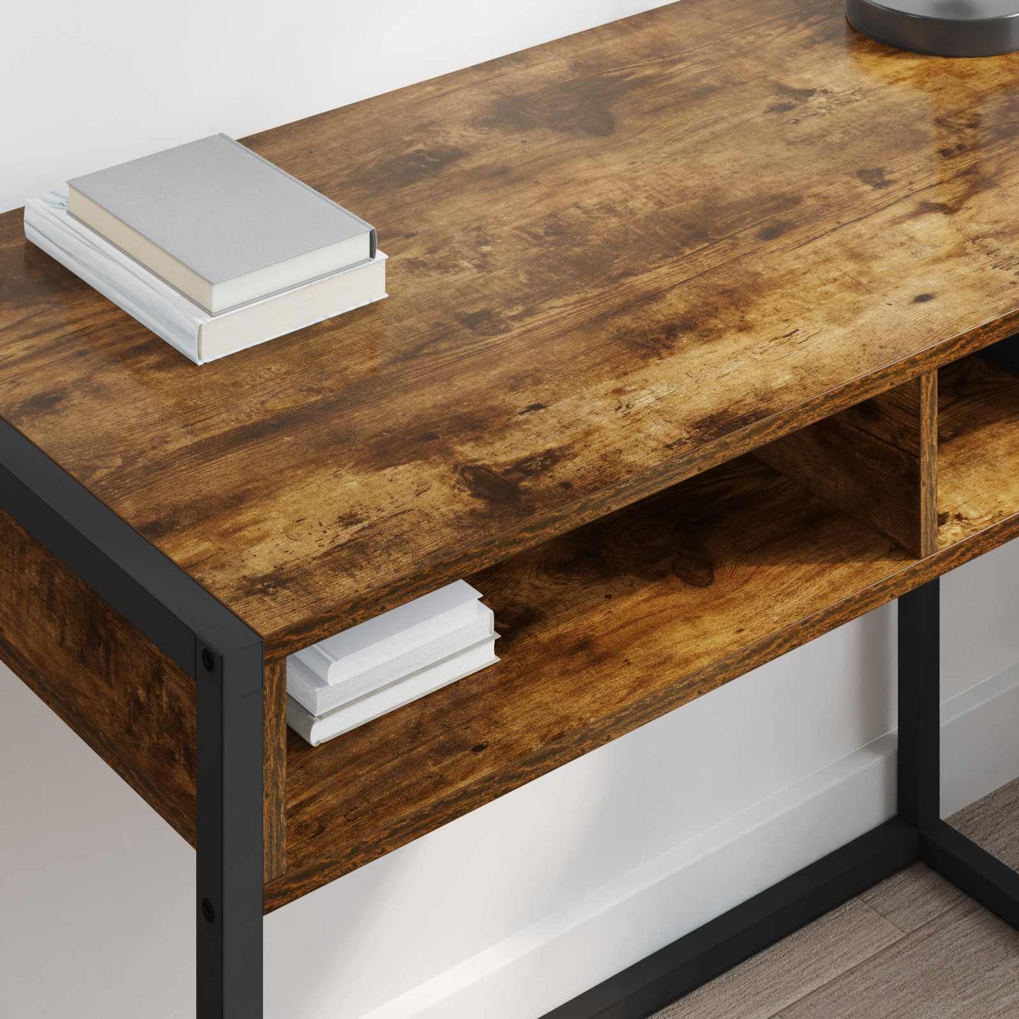 Desk with Storage Smoke Oak 100 x 50 x 75 cm Engineered Wood