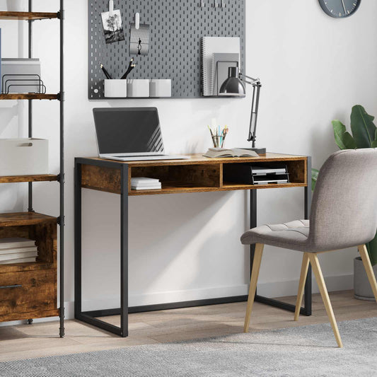 Desk with Storage Smoke Oak 100 x 50 x 75 cm Engineered Wood