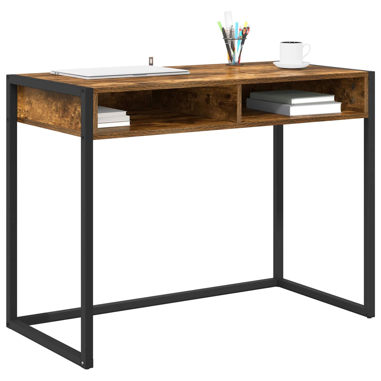 Desk with Storage Smoke Oak 100 x 50 x 75 cm Engineered Wood