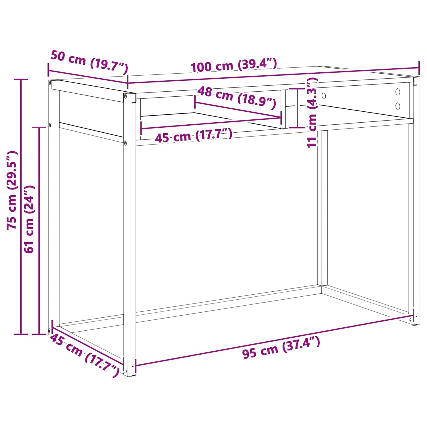 Desk Grey Sonoma Engineered Wood 100 x 50 x 75 cm