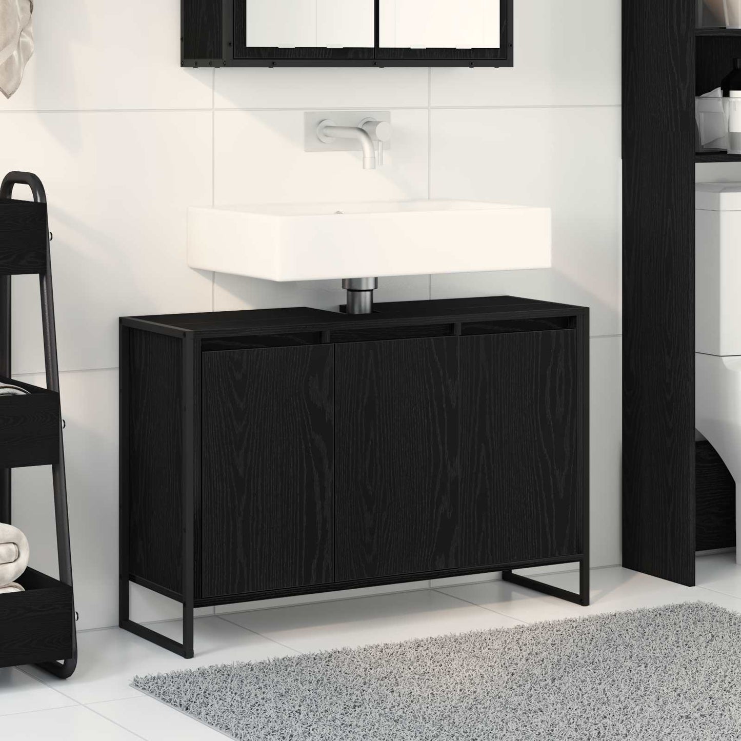 Bathroom Cabinet Black Oak 90 x 30 x 60 cm Engineered Wood