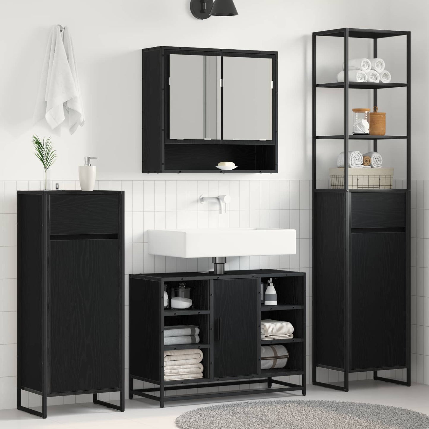 Bathroom Cabinet Black Oak 40 x 30 x 180 cm Engineered Wood