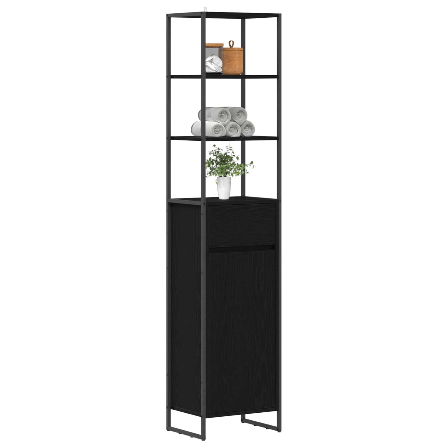 Bathroom Cabinet Black Oak 40 x 30 x 180 cm Engineered Wood