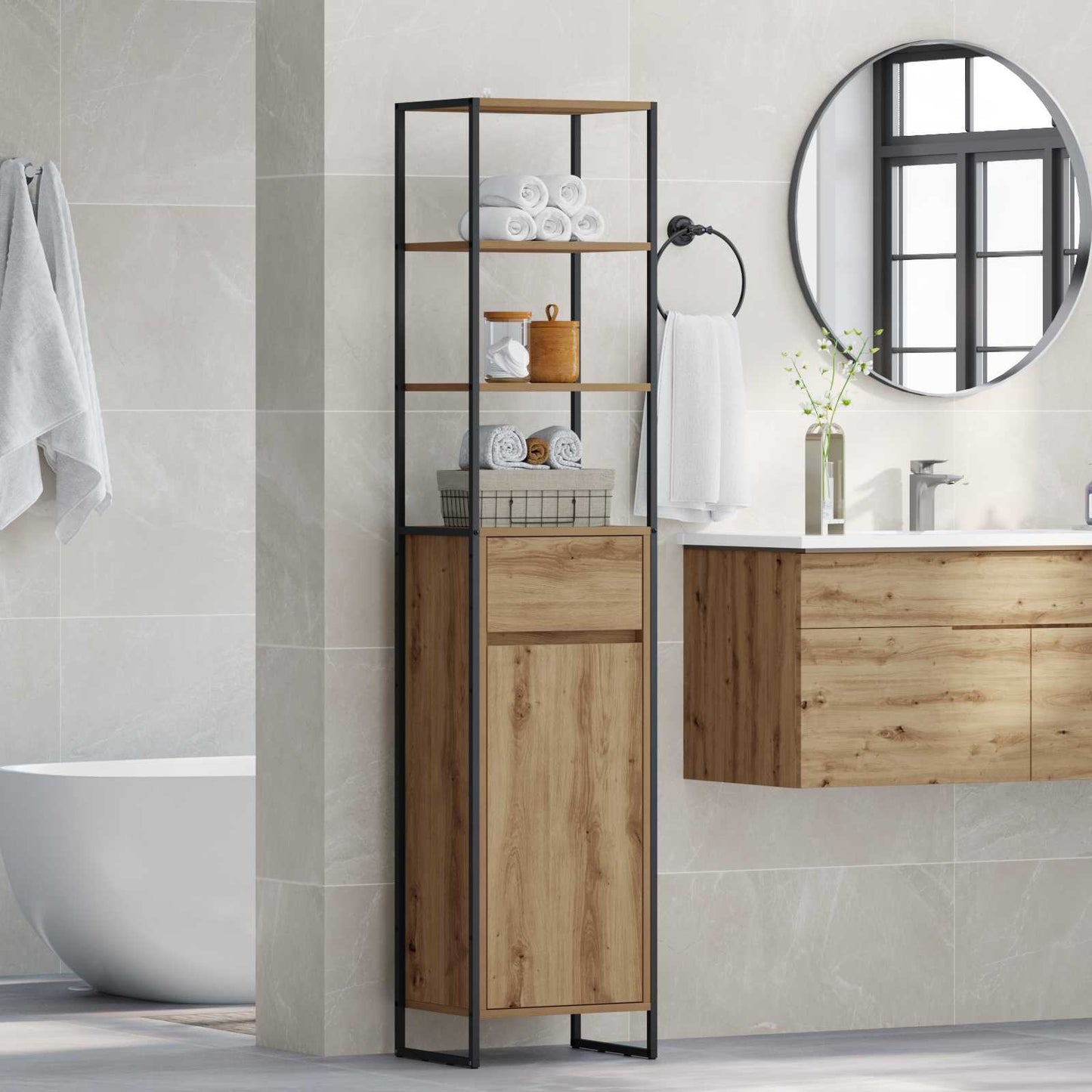 Bathroom Cabinet Artisian Oak 40 x 30 x 180 cm Engineered Wood