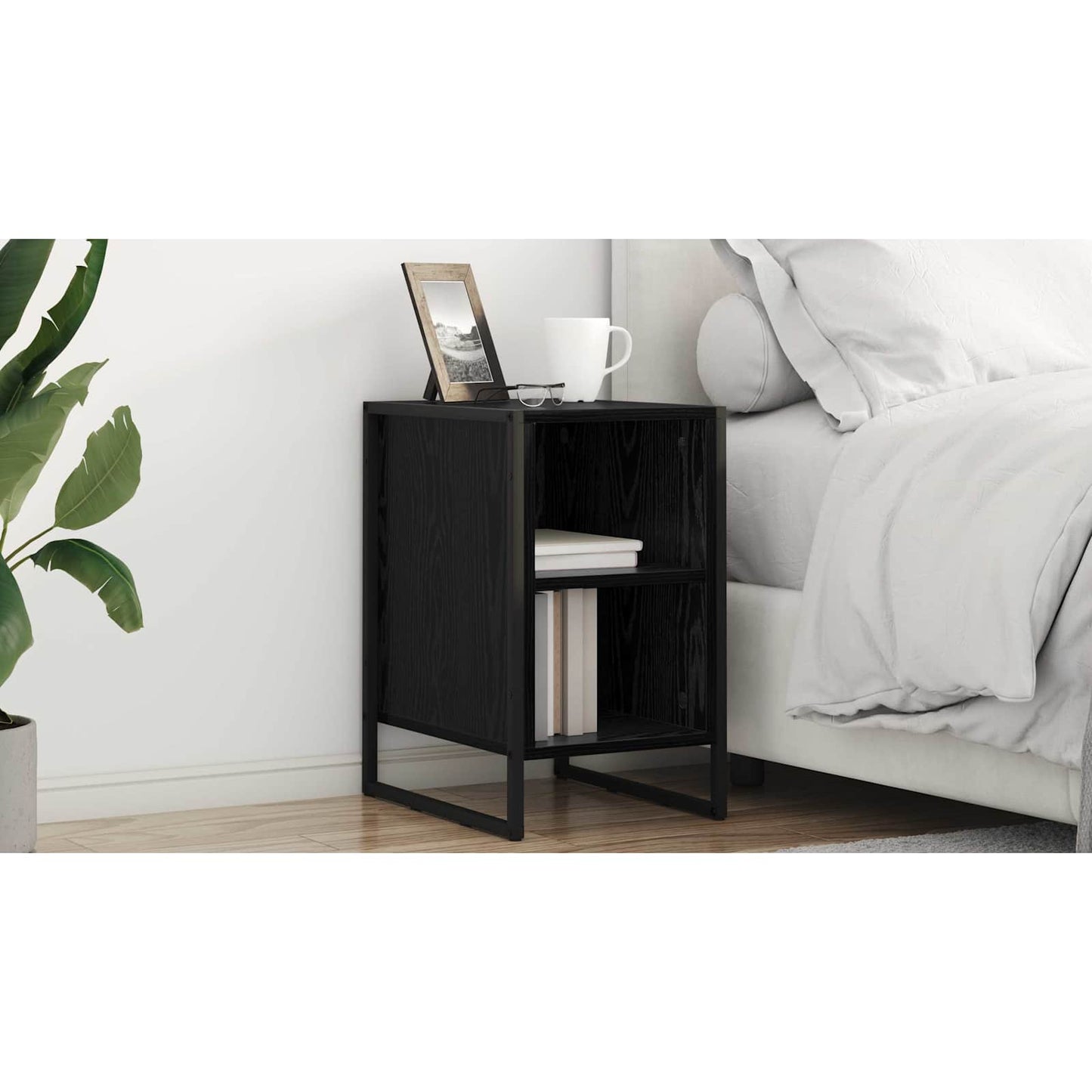 Bedside Table Black Oak 39.5 x 30 x 50 cm Engineered Wood