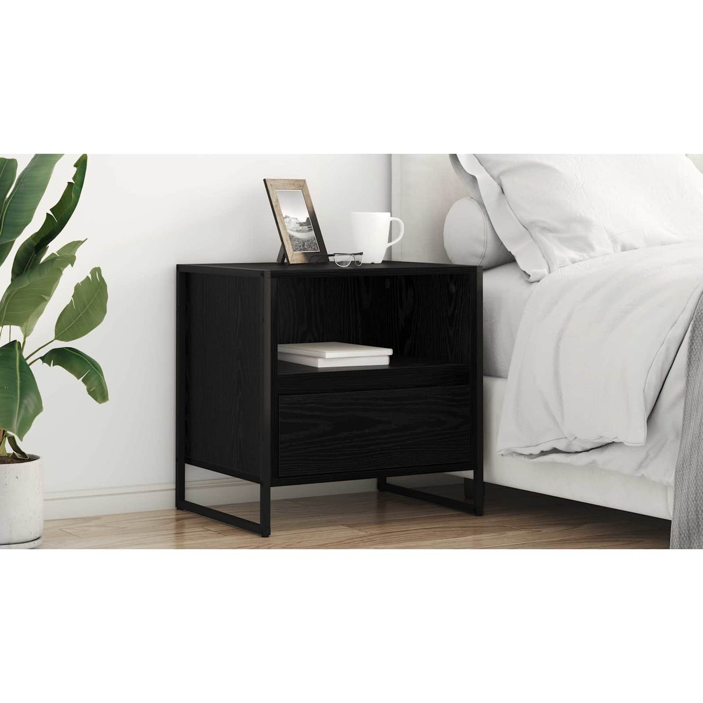 Bedside Table 2 pcs Black Oak 50 x 39.5 x 50 cm Engineered Wood