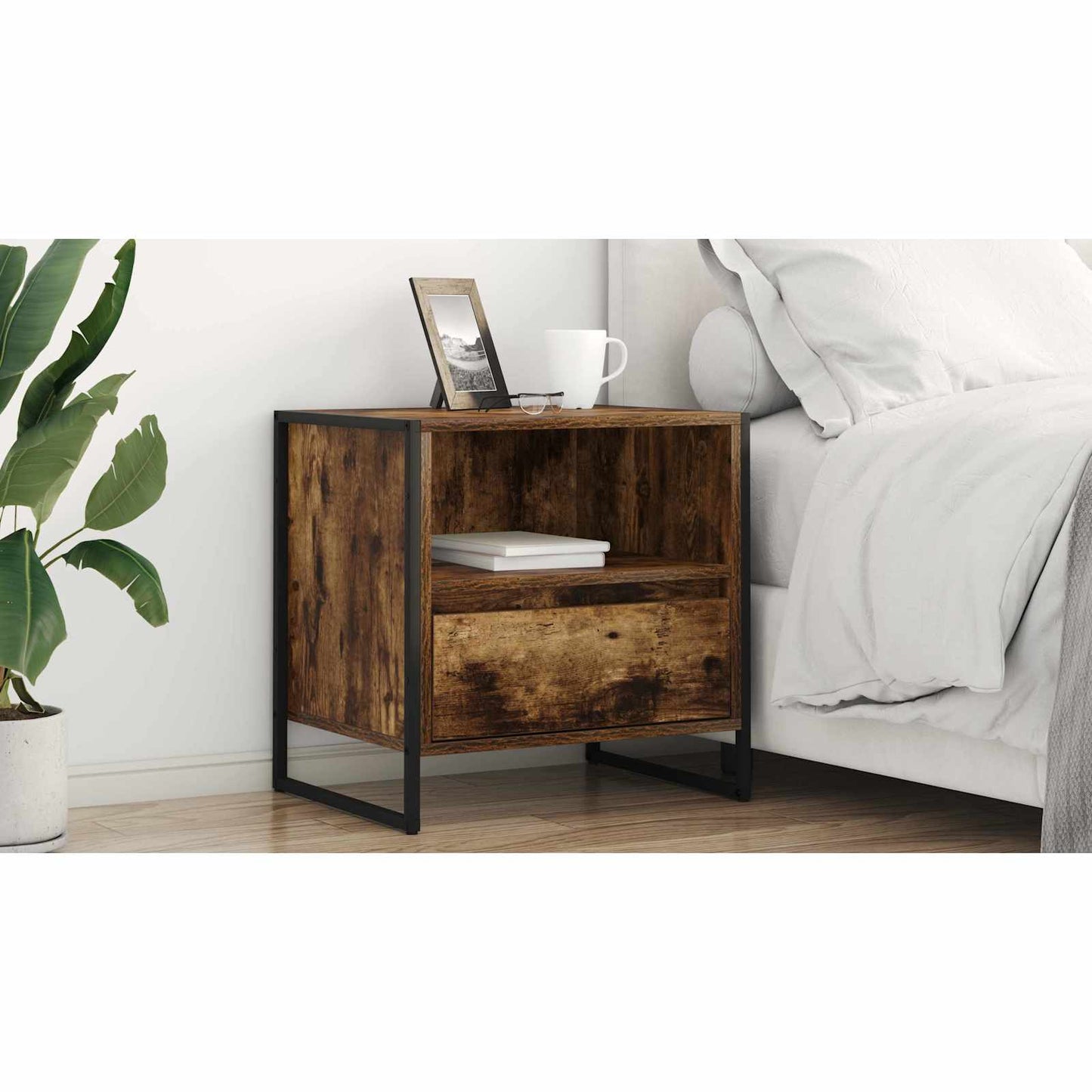 Bedside Table Smoke Oak 50 x 39.5 x 50 cm Engineered Wood