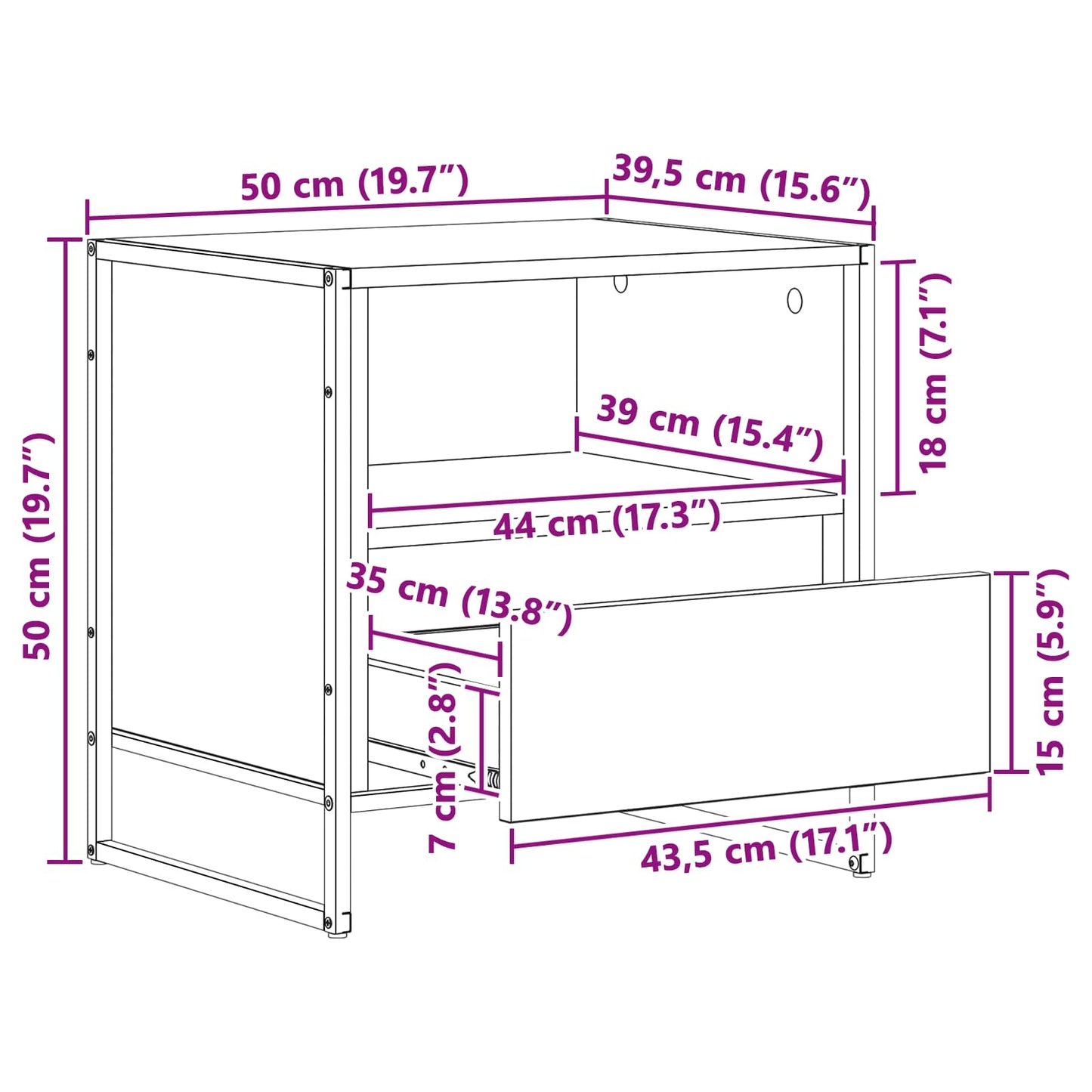 Bedside Table Old Wood 50 x 39.5 x 50 cm Engineered Wood