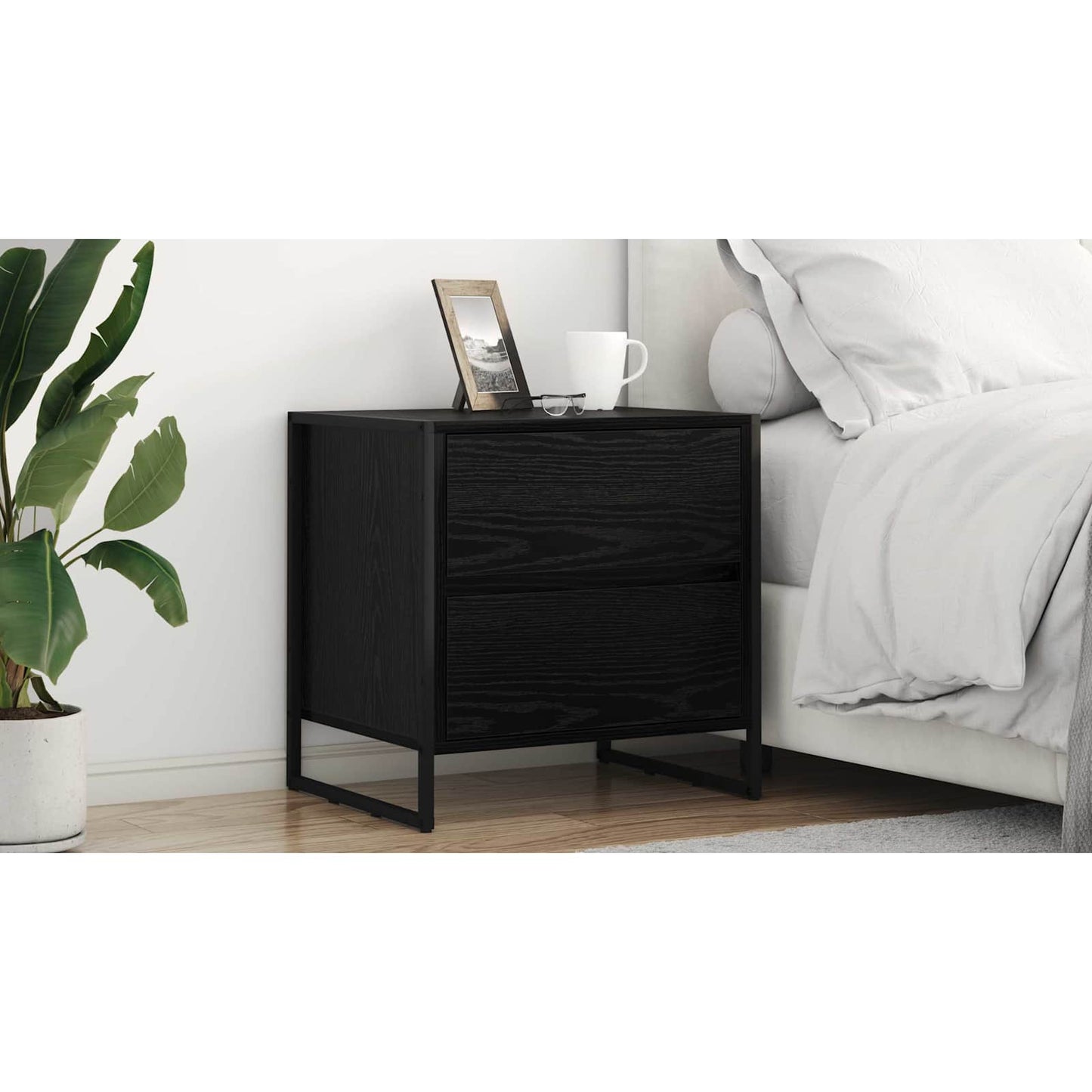 Bedside Table 2 pcs Black Oak 50 x 39.5 x 50 cm Engineered Wood
