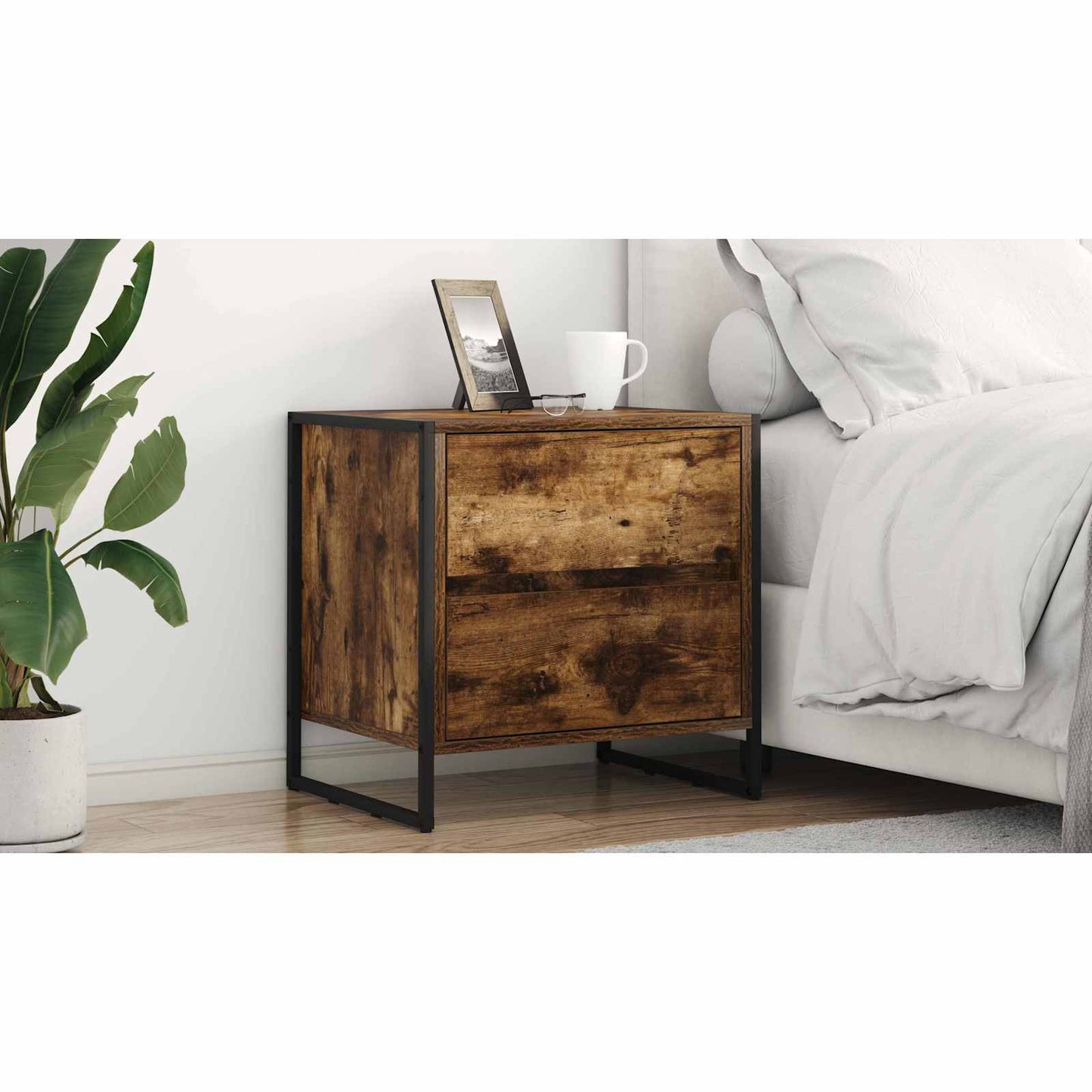 Bedside Table Smoke Oak 50 x 39.5 x 50 cm Engineered Wood