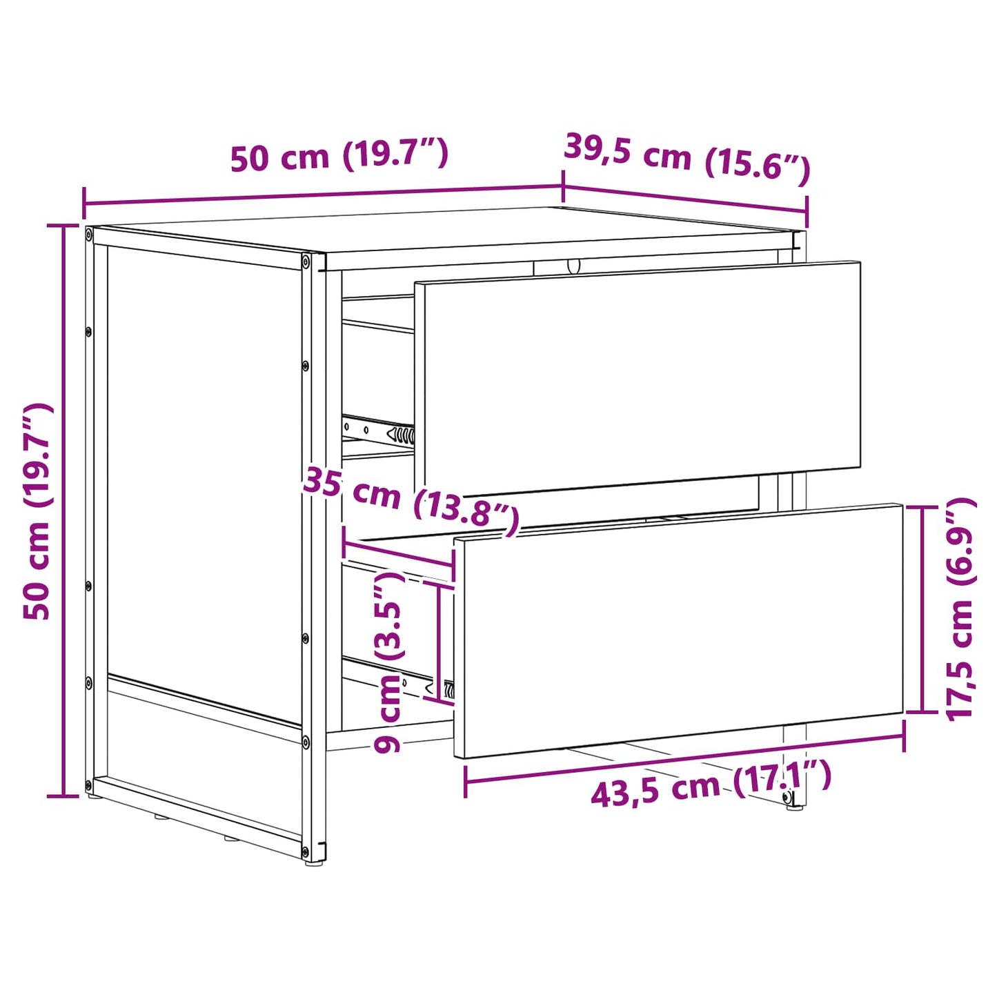 Bedside Table Artisian Oak 50 x 39.5 x 50 cm Engineered Wood