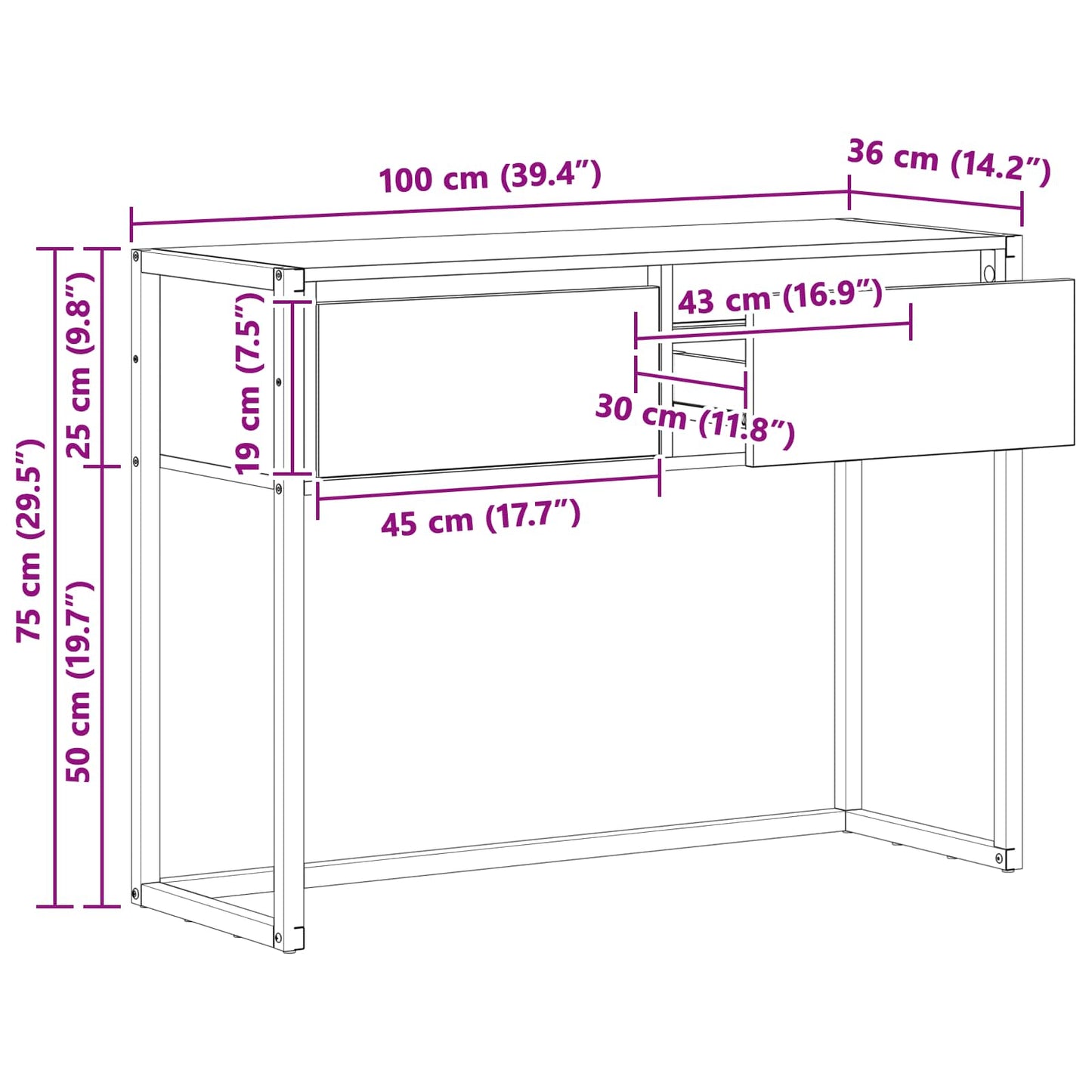 End Table Black Oak 100 x 36 x 75 cm Engineered Wood