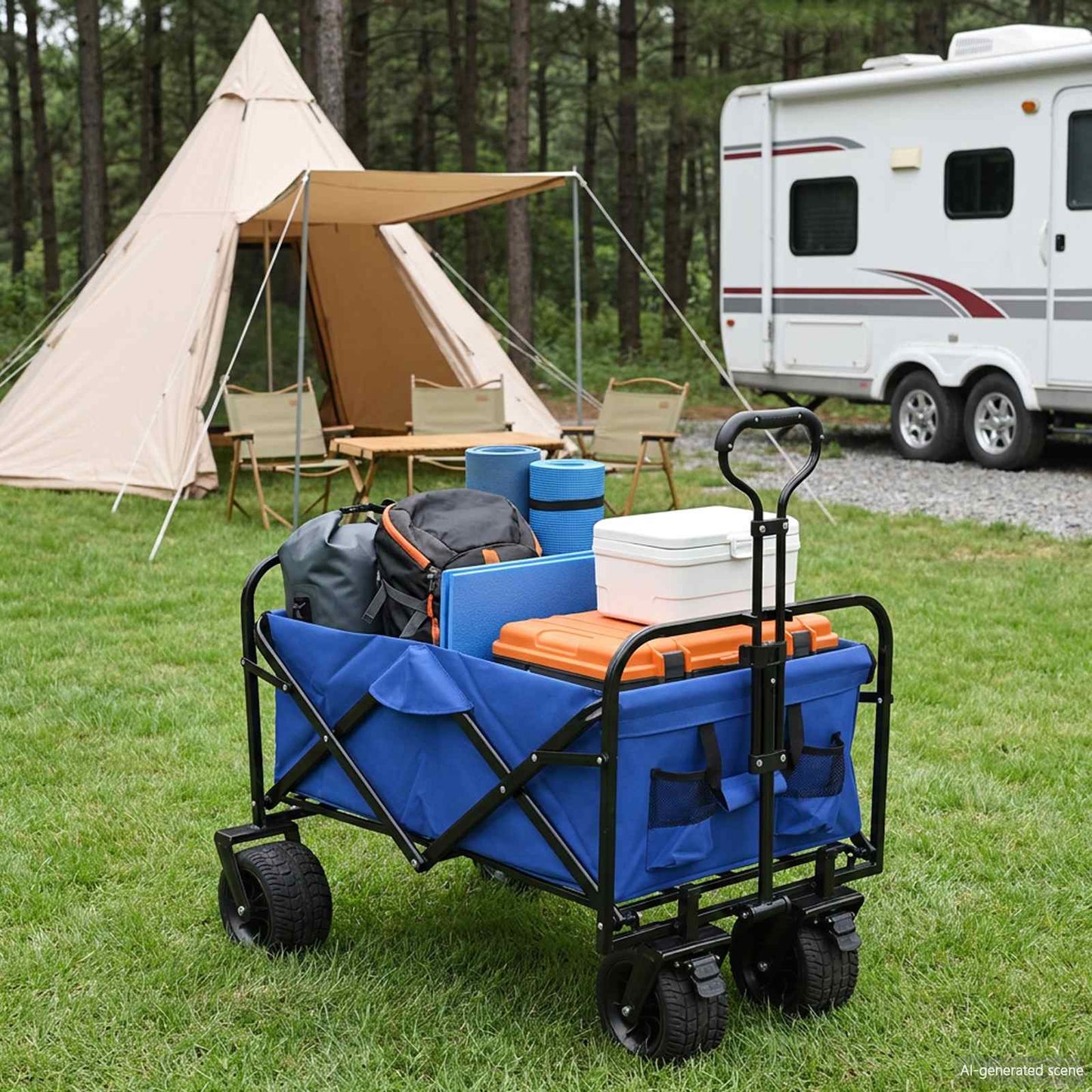 Folding Wagon Blue 89 x 63 x 96 cm Steel and Polyester Oxford