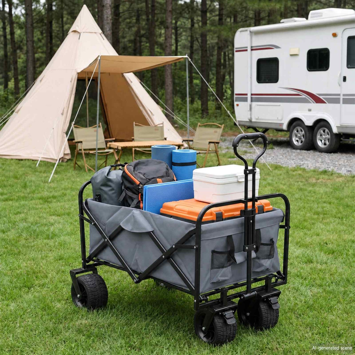 Folding Wagon Grey 89 x 63 x 96 cm Steel and Polyester Oxford