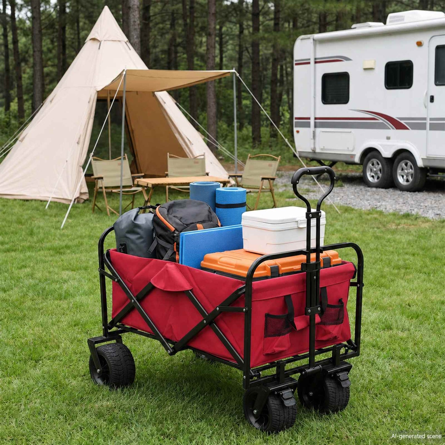 Folding Wagon Red 89 x 63 x 96 cm Steel and Polyester Oxford