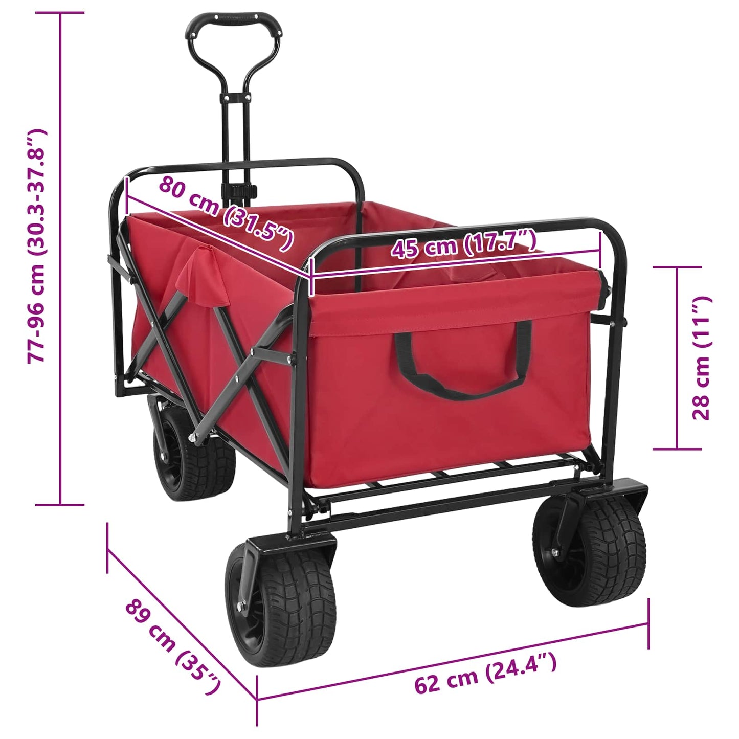 Folding Wagon Red 89 x 63 x 96 cm Steel and Polyester Oxford
