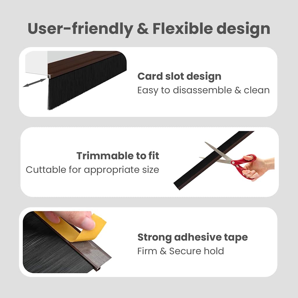 Self-adhesive Door Brush Seals 6 pcs Brown 100 cm