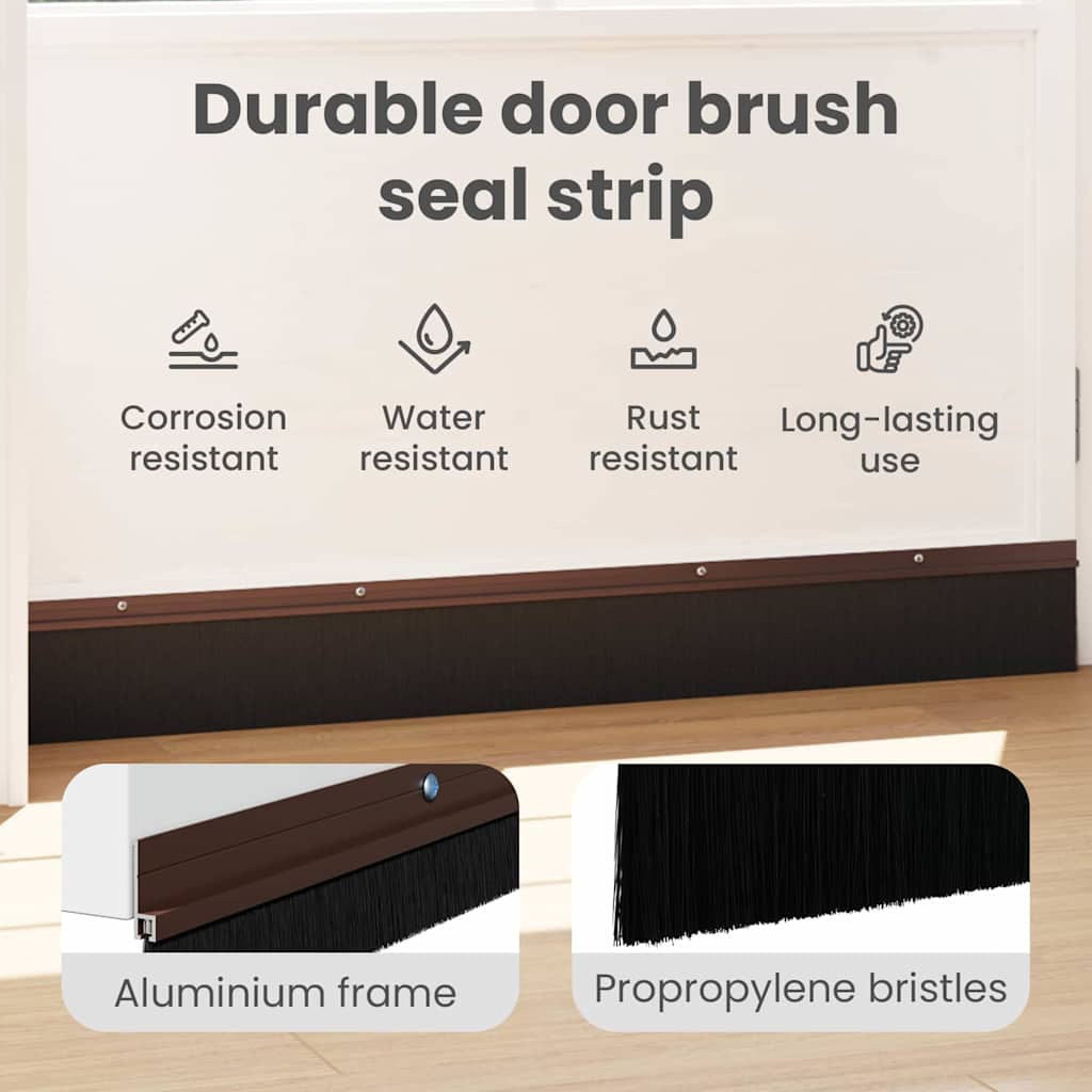 Screw-on Door Brush Seals 2 pcs Brown 100 cm Aluminium Alloy