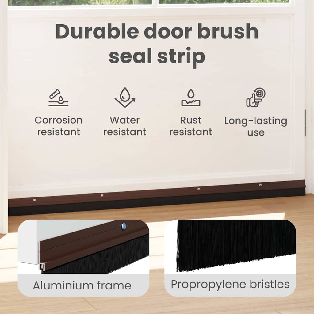 Screw-on Door Brush Seals 6 pcs Brown 100 cm Aluminium Alloy