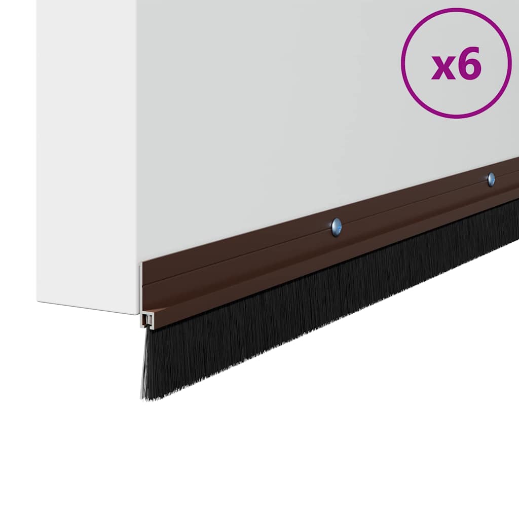 Screw-on Door Brush Seals 6 pcs Brown 100 cm Aluminium Alloy