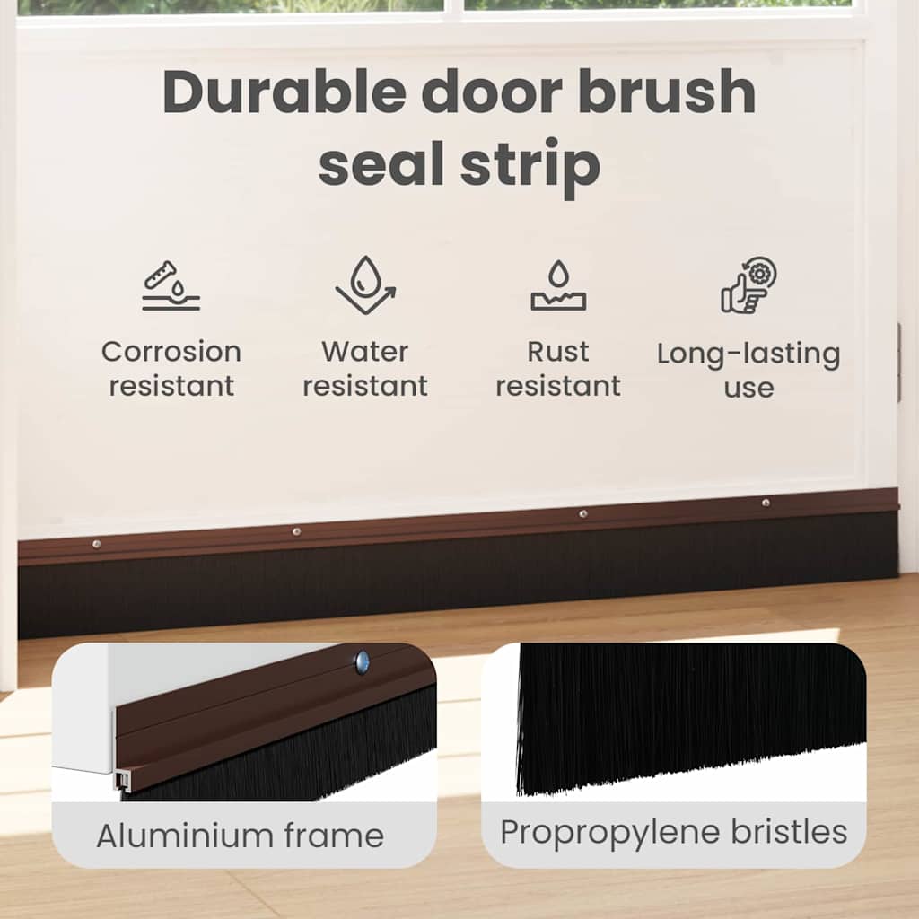 Screw-on Door Brush Seals 6 pcs Brown 100 cm Aluminium Alloy