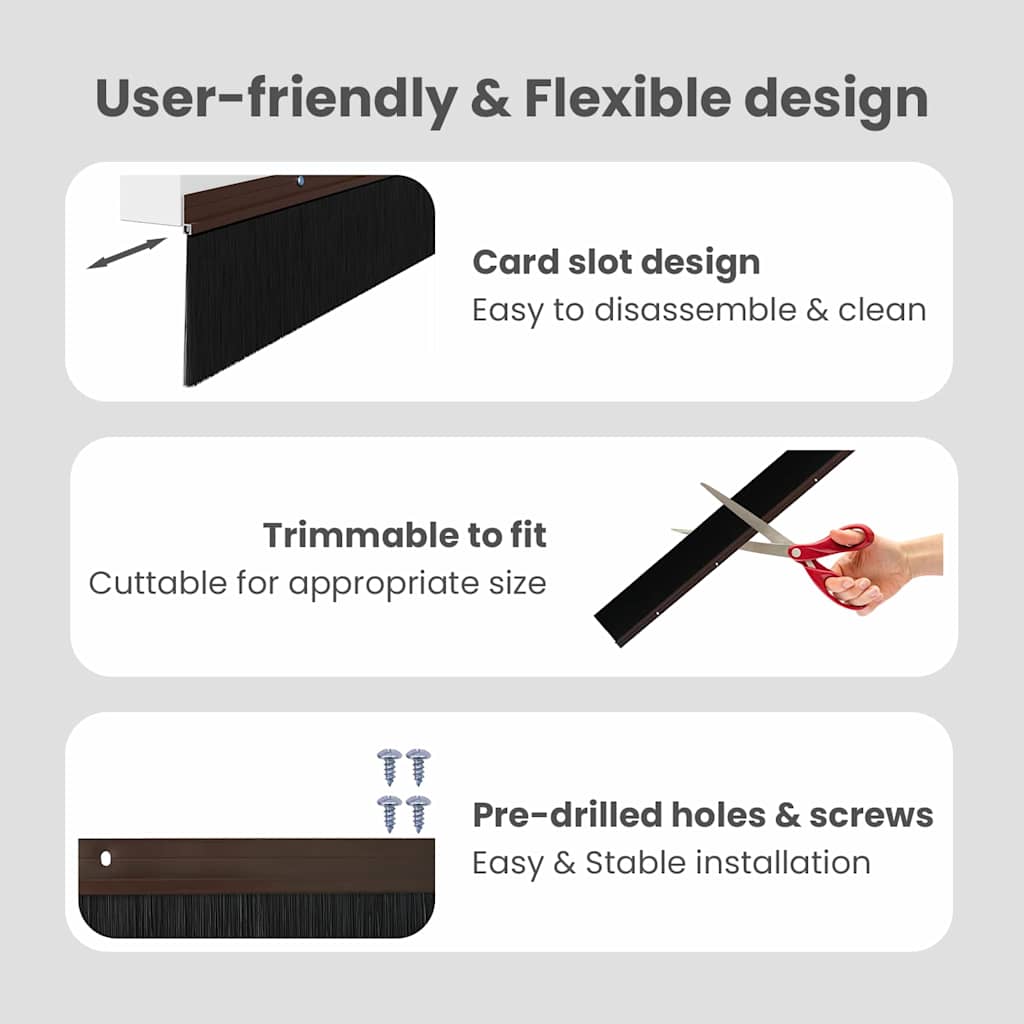 Screw-on Door Brush Seals 6 pcs Brown 100 cm Aluminium Alloy