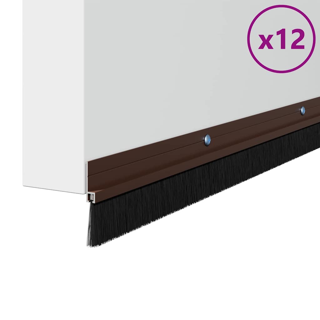 Screw-on Door Brush Seals 12 pcs Brown 100 cm Aluminium Alloy