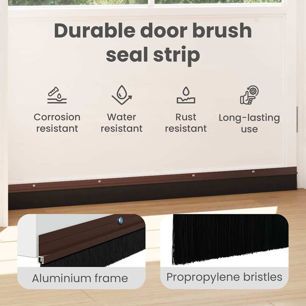 Screw-on Door Brush Seals 12 pcs Brown 100 cm Aluminium Alloy