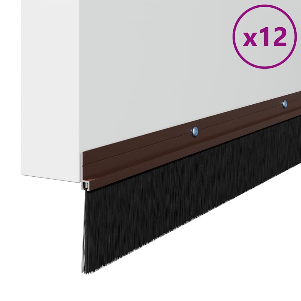 Screw-on Door Brush Seals 12 pcs Brown 100 cm Aluminium Alloy