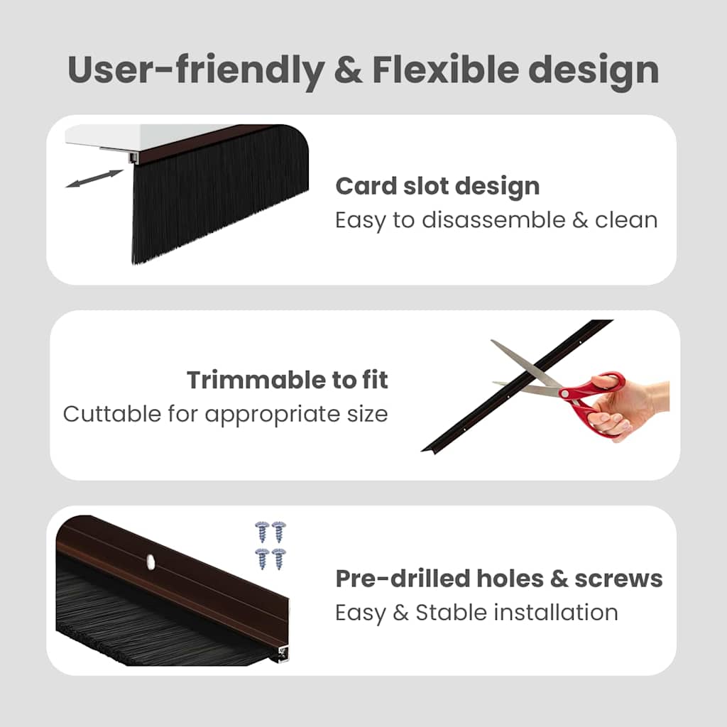 Screw-on Door Brush Seals 12 pcs Brown 100 cm Aluminium Alloy