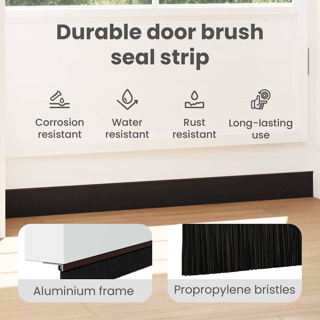 Screw-on Door Brush Seals 12 pcs Brown 100 cm Aluminium Alloy