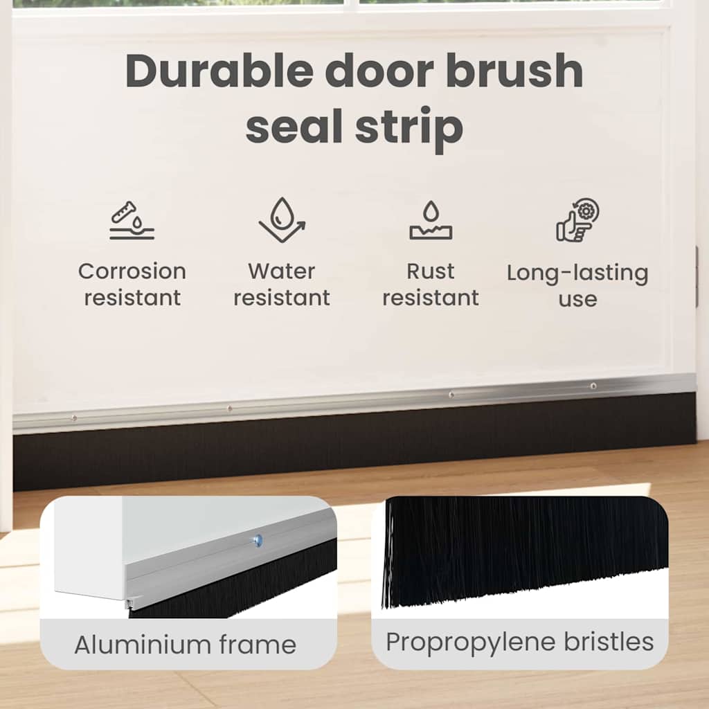 Screw-on Door Brush Seals 6 pcs Silver 100 cm Aluminium Alloy