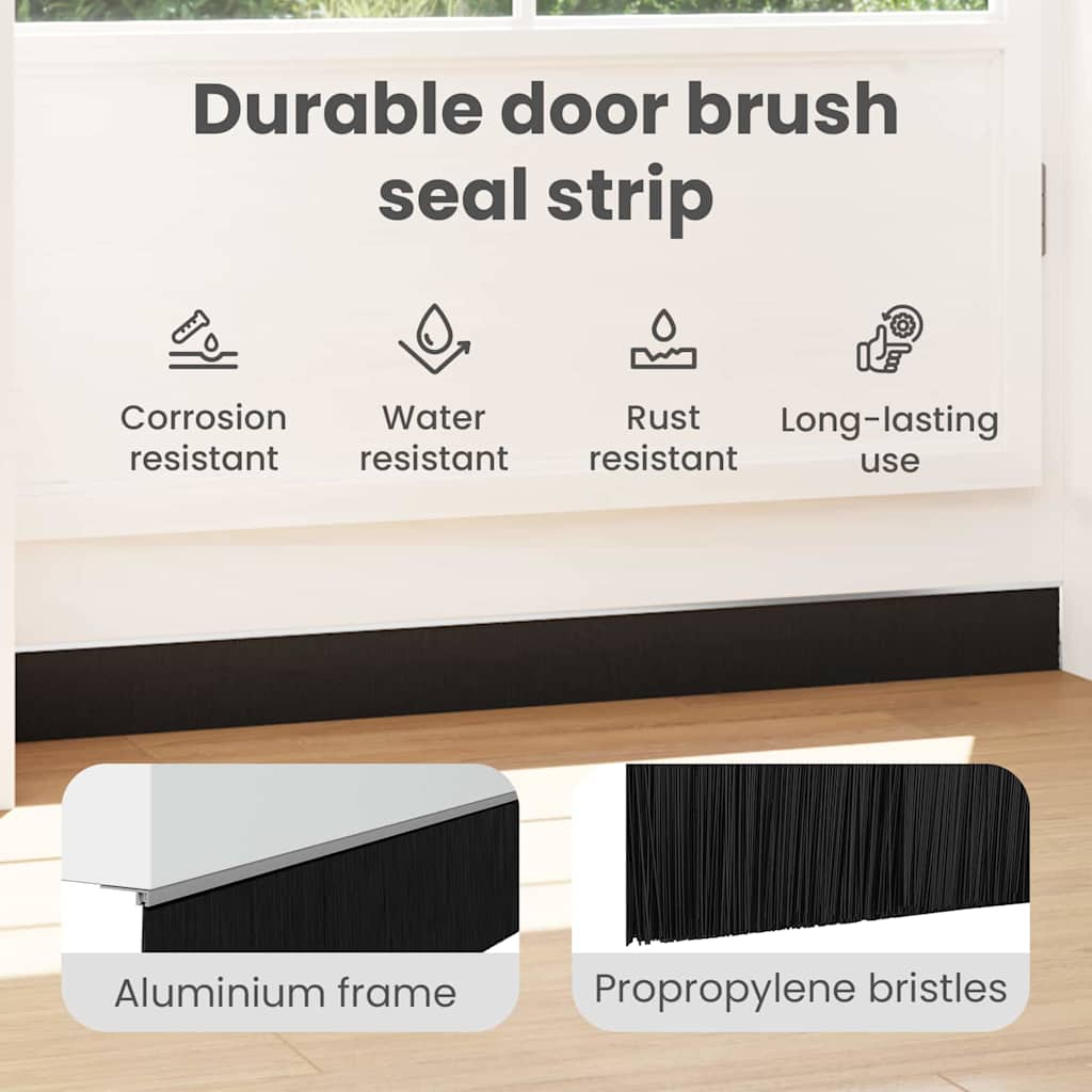 Screw-on Door Brush Seals 2 pcs Silver 100 cm Aluminium Alloy