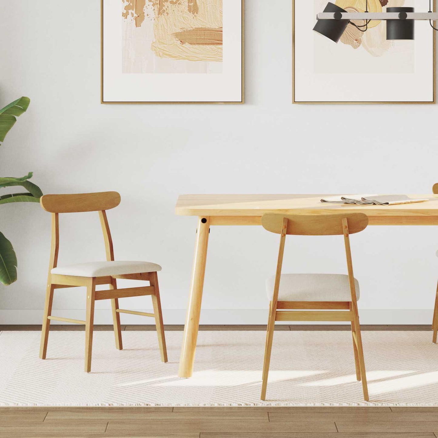 Dining Chair 2 pcs Natural and Light Solid Rubber Wood