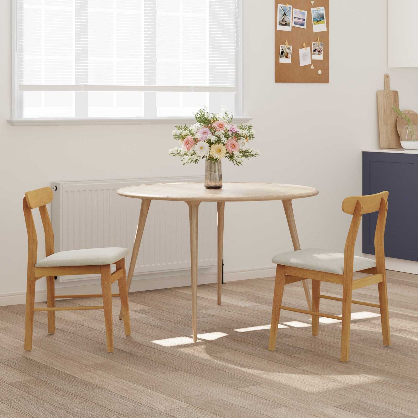 Dining Chair 2 pcs Natural and Light Solid Rubber Wood