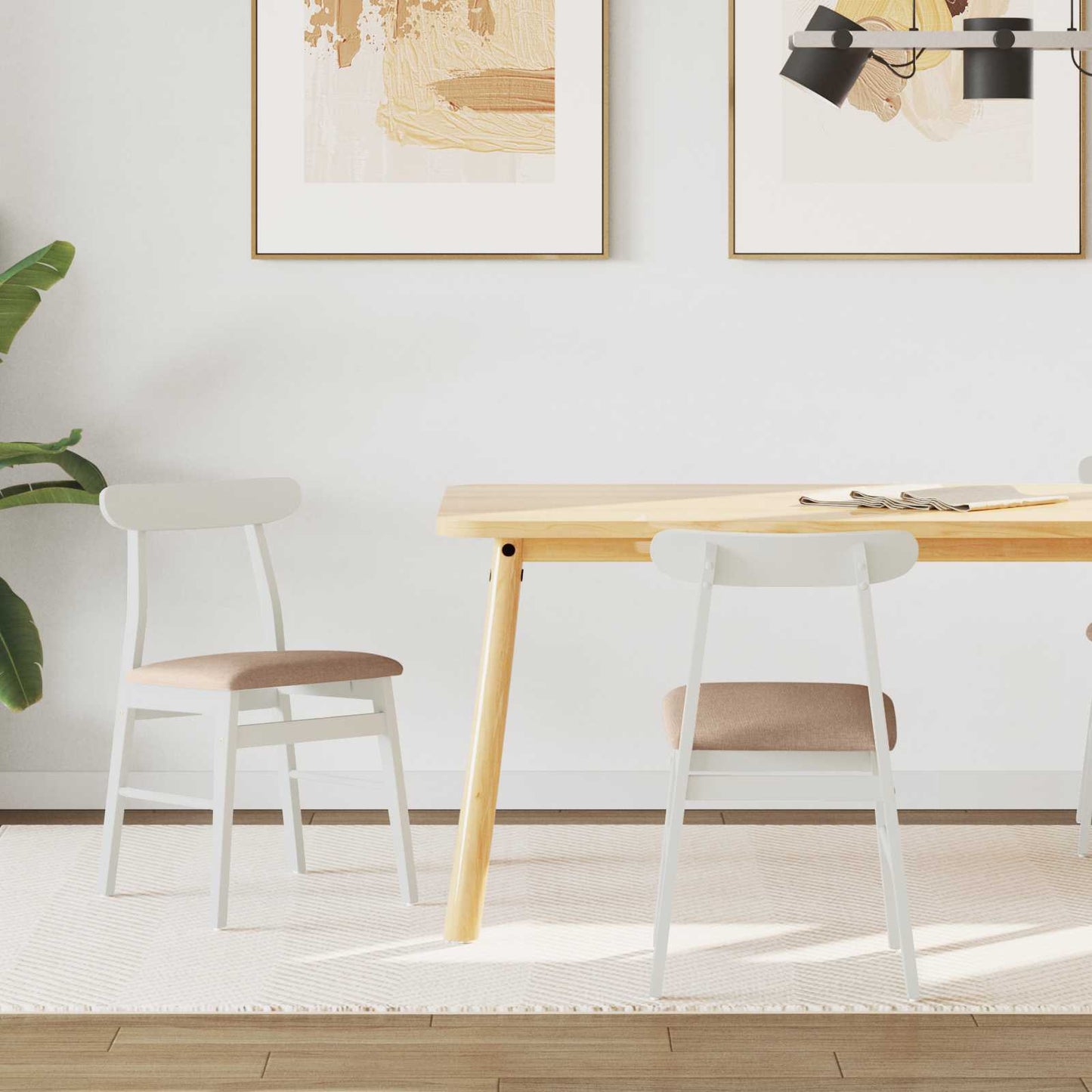 Dining Chair 2 pcs White and Brown Solid Rubber Wood